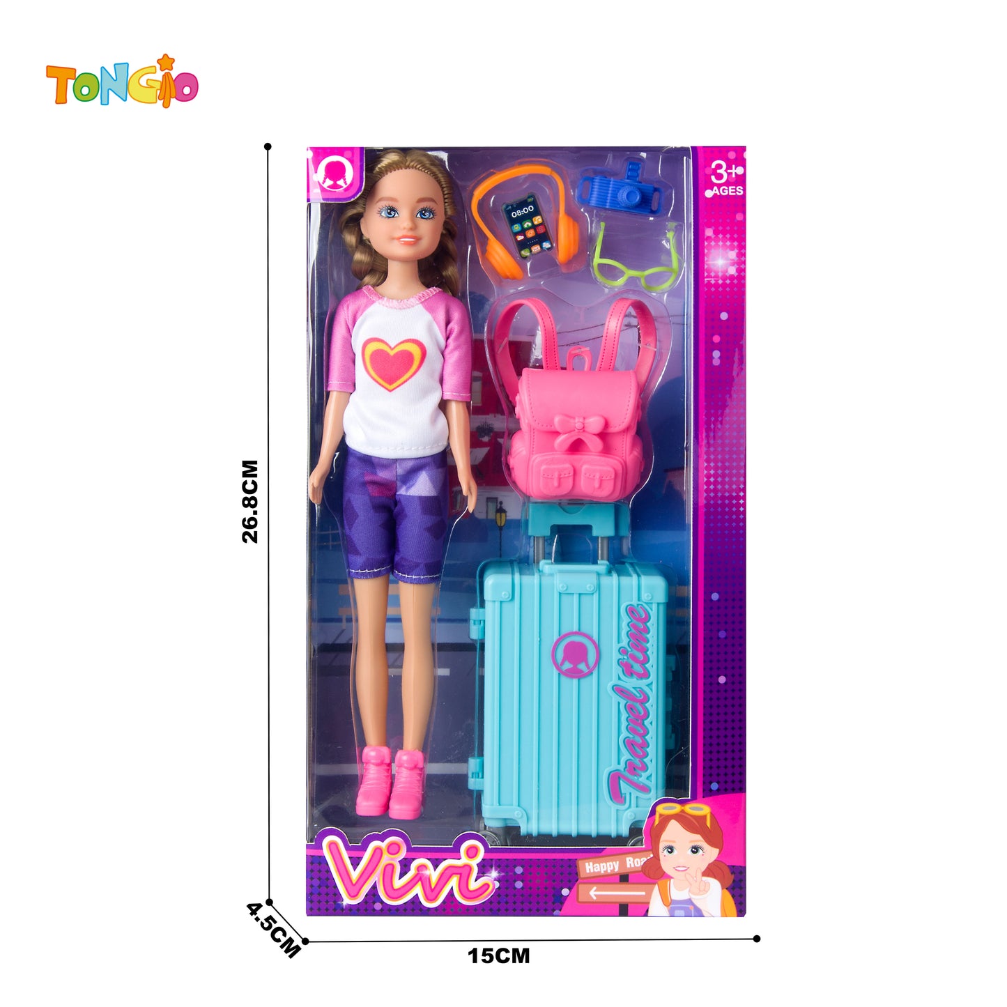 muñeca tipo Barbie con maleta de viaje