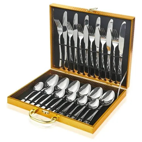 Juego de Cubiertos de Acero Inoxidable con Estuche de Madera