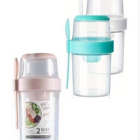 Taza de Yogur Reutilizable con Compartimento para Cereal y Tenedor